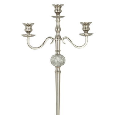 Candelabro a 3 Braccia in Alluminio Argento con Palla Diamantata