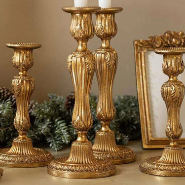 Portacandela Candelabro 1 Fuoco in Metallo Lavorato Colore Oro h 20 cm