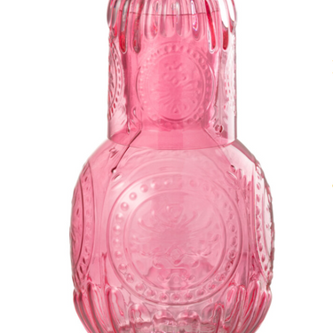 Set Caraffa e Bicchiere in Vetro Fucsia per Acqua e Bevande H 21,5 cm