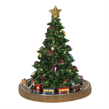Carillon a forma di albero di Natale con trenino sulla base