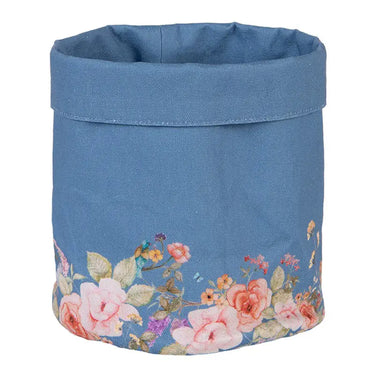 Cestino Portapane in Cotone Colore Blu Fantasia Fiori Ø 15x16 cm