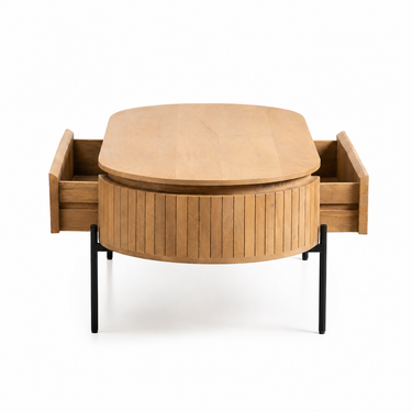 Coffee table moderno in legno chiaro con vano contenitore e design elegante minimal