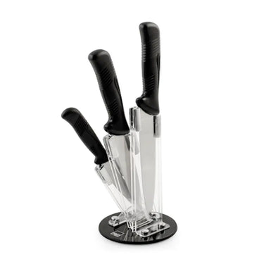 Ceppo in Acrilico Trasparente con Set 3 Coltelli in Acciaio Inox - H&H