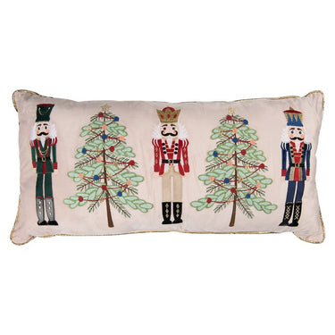 Cuscino decorativo di Natale con tre soldatini schiaccianoci e alberi addobbati