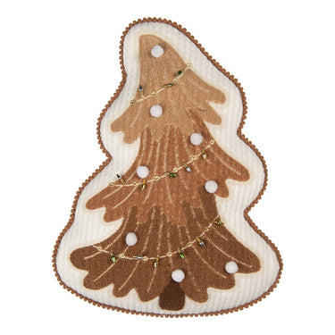 Cuscino decorativo a forma di albero di Natale con pompon bianchi e dettagli dorati