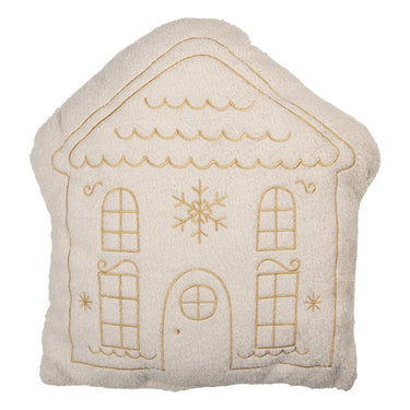 Cuscino decorativo di Natale effetto peluche con casetta e fiocco di neve
