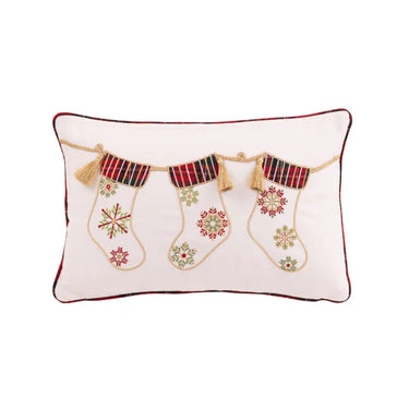 Cuscino di Natale 45x30 cm in Cotone Bianco con Calze Natalizie - The Christmas Show