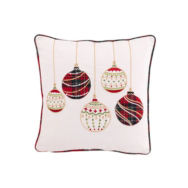 Cuscino Natalizio 45x45 cm in Cotone Bianco con Decori Sfere - The Christmas Show
