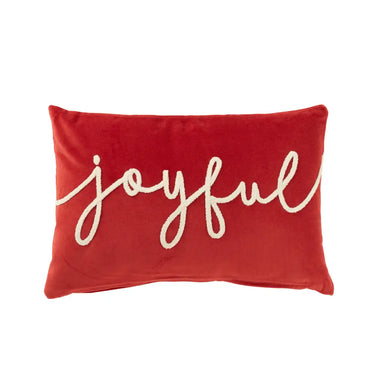 Cuscino in Velluto Rosso Natalizio con Scritta Joyful
