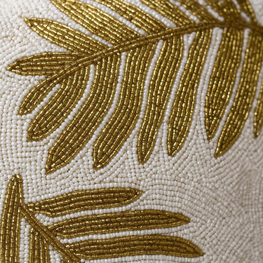 Federa Cuscino Felce 45x45 cm in Cotone e Perline Bianco e Oro