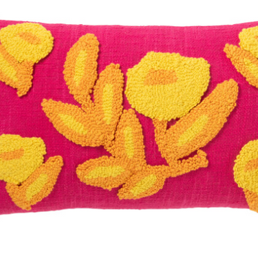 Cuscino Rettangolare in Cotone Fucsia Ricamato a Fiori 30x50 cm – Cuscino Arredo