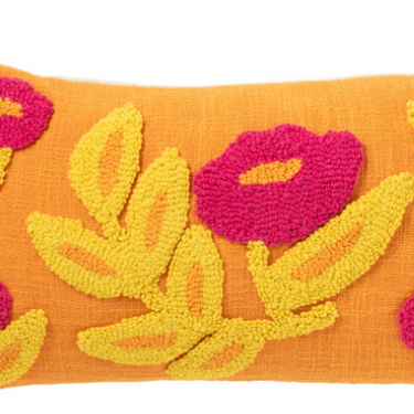 Cuscino Rettangolare in Cotone Giallo Ricamato a Fiori 30x50 cm – Cuscino Arredo