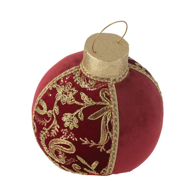 Decorazione Sfera Natalizia da Appoggio in Velluto Rosso e Oro h 35 cm