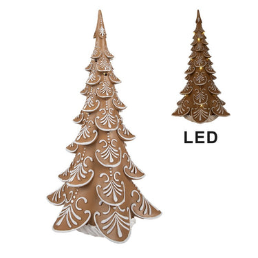 Albero natalizio marrone con decori bianchi e illuminazione LED