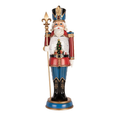 Decorazione natalizia schiaccianoci rosso e blu con albero illuminato