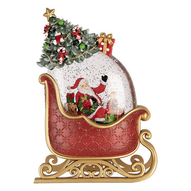 Slitta di Natale con Babbo Natale, regali ed effetto neve illuminato