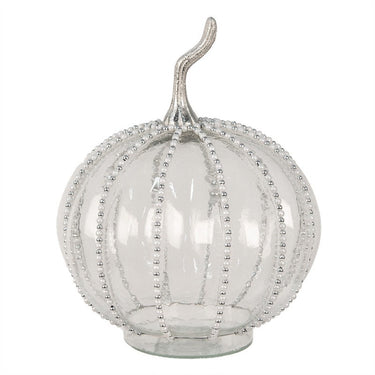 Zucca Decorativa in Vetro Trasparente con Perle in Rilievo Ø 15 cm