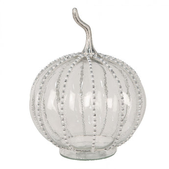 Zucca Decorativa in Vetro Trasparente con Perle in Rilievo Ø 15 cm