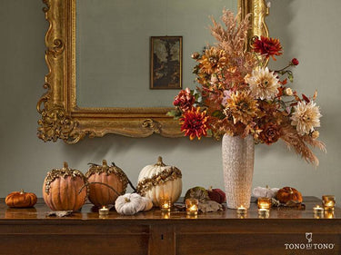 Decorazione Zucca colore Avorio e Oro - h 297 mm - Viron.it