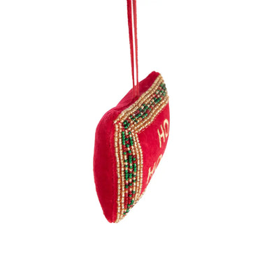 Set 4 Pendenti Natalizi in Velluto Rosso con Scritte e Decori in Perline - The Christmas Show