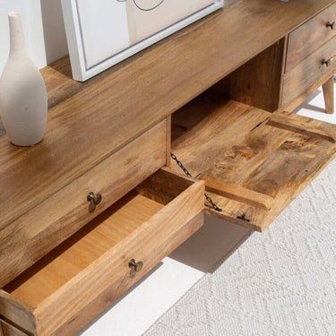 Mobile Porta TV in Legno di Mango 1 Anta 4 Cassetti Design Naturale