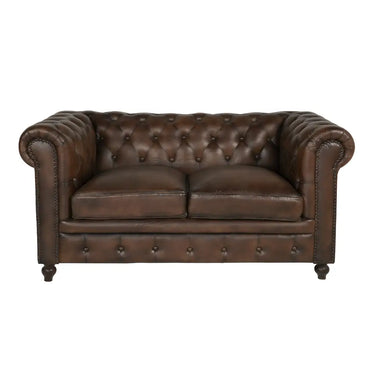 Divano 2 Posti Chesterfield in Pelle Marrone e Struttura in Mango 150 cm - Viron