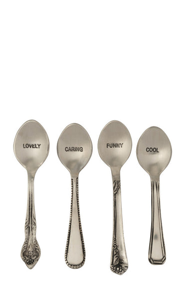 Scatola con 4 Cucchiaini da Dessert Decorativi in Acciaio Finitura Argento