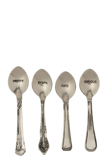Set 4 Cucchiaini da Dessert Decorativi in Acciaio con Finitura Argento