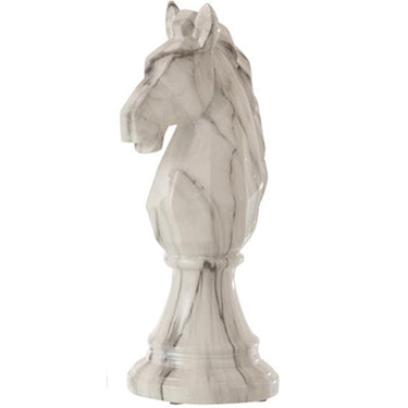 Statuetta Decorativa 38 cm Pedina Scacchi Cavallo in Resina effetto Marmo Bianco - Viron.it