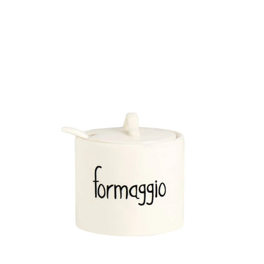 Formaggiera con Cucchiaino in Stoneware Bianco Ø8x9h cm - Simple Day