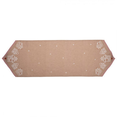 Runner Natalizio Colore Beige Decorazione con Casette 50x160 cm - Gingerbread