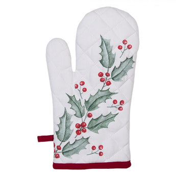 Guanto da Forno Natalizio in Cotone Bianco con Agrifoglio - Holly