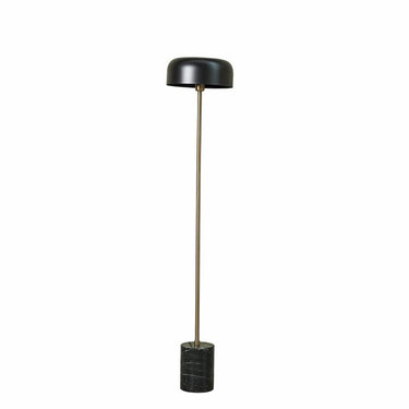 Piantana moderna con paralume nero, stelo dorato e base nera