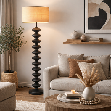  lampada da terra design moderno in legno nero e naturale
