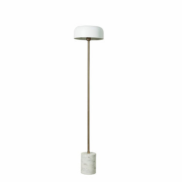 Piantana moderna con paralume bianco, struttura dorata e base in marmo