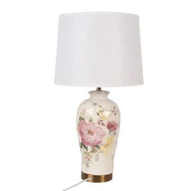 Lampada da Tavolo in Ceramica Bianca Decorata h 54 cm
