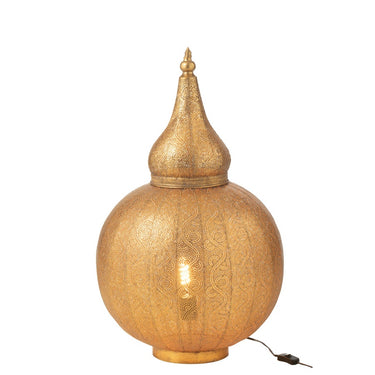 Lume orientale in metallo dorato con luce calda decorativa