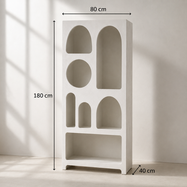 Libreria alta bianca moderna con vani geometrici e finitura effetto legno 80x40x180 cm