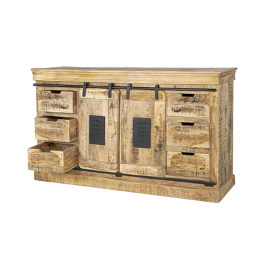 Madia 2 Ante e 6 Cassetti in Legno di Mango Colore Naturale Stile Industrial