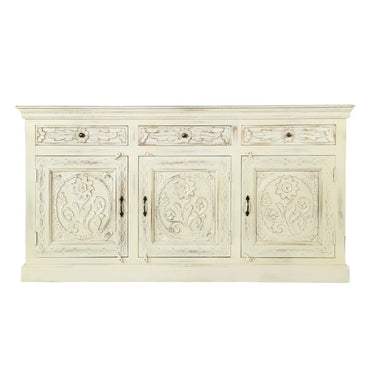 Madia in Legno Massello Bianco Decapato 170x45x90h Mahara - Viron