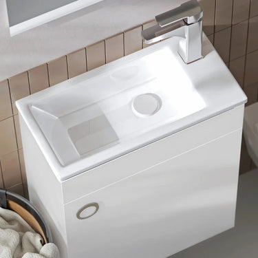Mobile Bagno Sospeso Salvaspazio 50 cm Bianco con Lavabo e Specchio - Solo