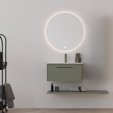 Mobile Bagno Sospeso 75 cm Colore Verde Oliva con Lavabo Integrato e Specchio - Atreus