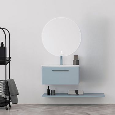 Mobile Bagno Sospeso 75 cm Colore Azzurro con Lavabo Integrato, Specchio e Mensola - Atreus