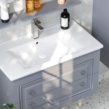 Mobile Bagno Sospeso 85 cm Colore Grigio con Lavabo Integrato e Specchio - Arte