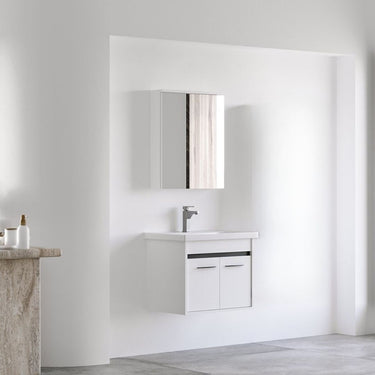 Mobile Bagno Sospeso 65 cm Colore Bianco con Lavabo e Specchio Contenitore - Maria