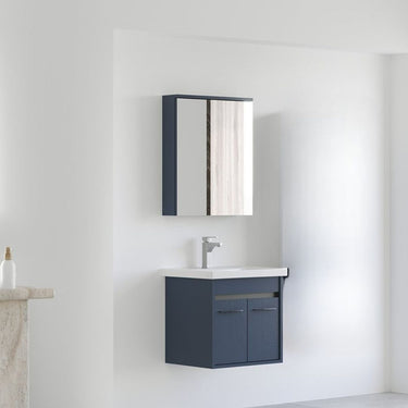 Mobile Bagno Sospeso Blu 65 cm con Lavabo e Specchio Contenitore - Maria