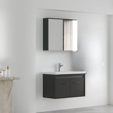 Mobile Bagno Sospeso 80 cm Antracite con Lavabo e Specchio Contenitore - Maria