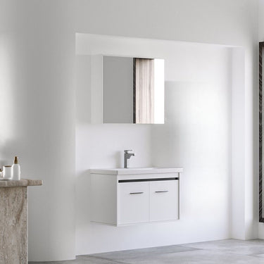 Mobile Bagno Sospeso 80 cm Colore Bianco con Lavabo con Specchio Contenitore - Maria
