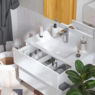 Mobile Bagno Sospeso 60 cm in Colore Bianco con Lavabo e Specchio Led – Stella