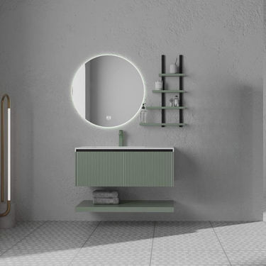 Mobile Bagno Sospeso 100 cm Colore Verde Oliva con Lavabo Integrato e Specchio - Vision
